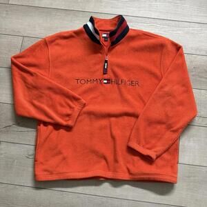 Vintage Tommy Hilfiger Orange Polar Fleece Quarter Zip XL Logo Embroidered Y2K